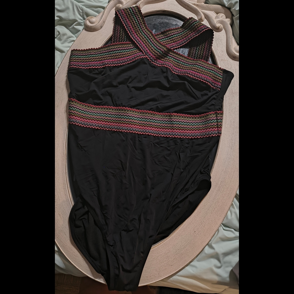 Black Multicolor Women's One Piece Swimsuit